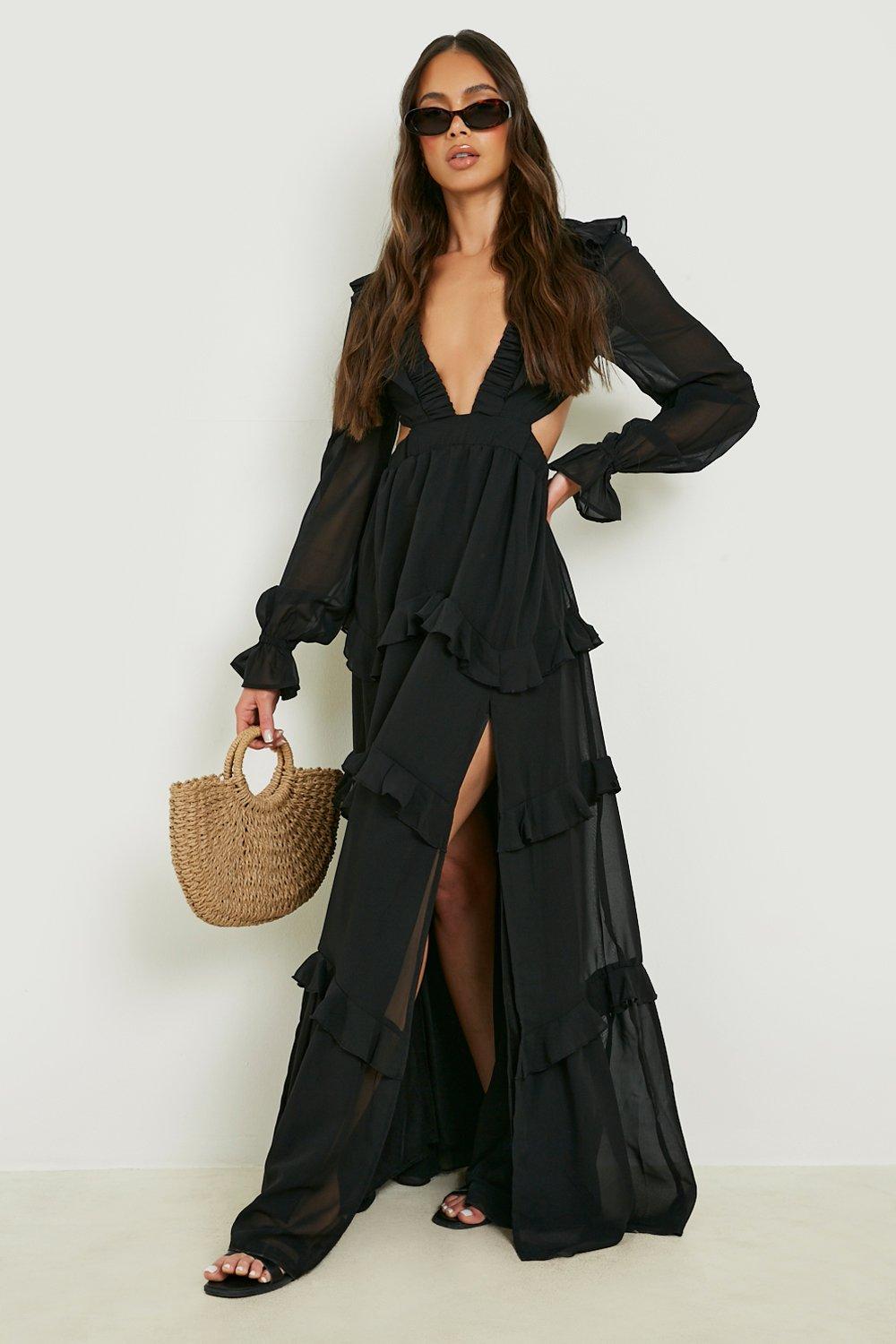 Frill Detail Woven Maxi Dress | boohoo