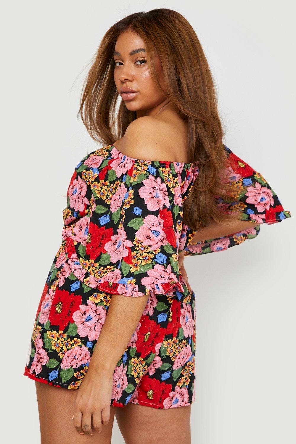 Floral store bardot playsuit