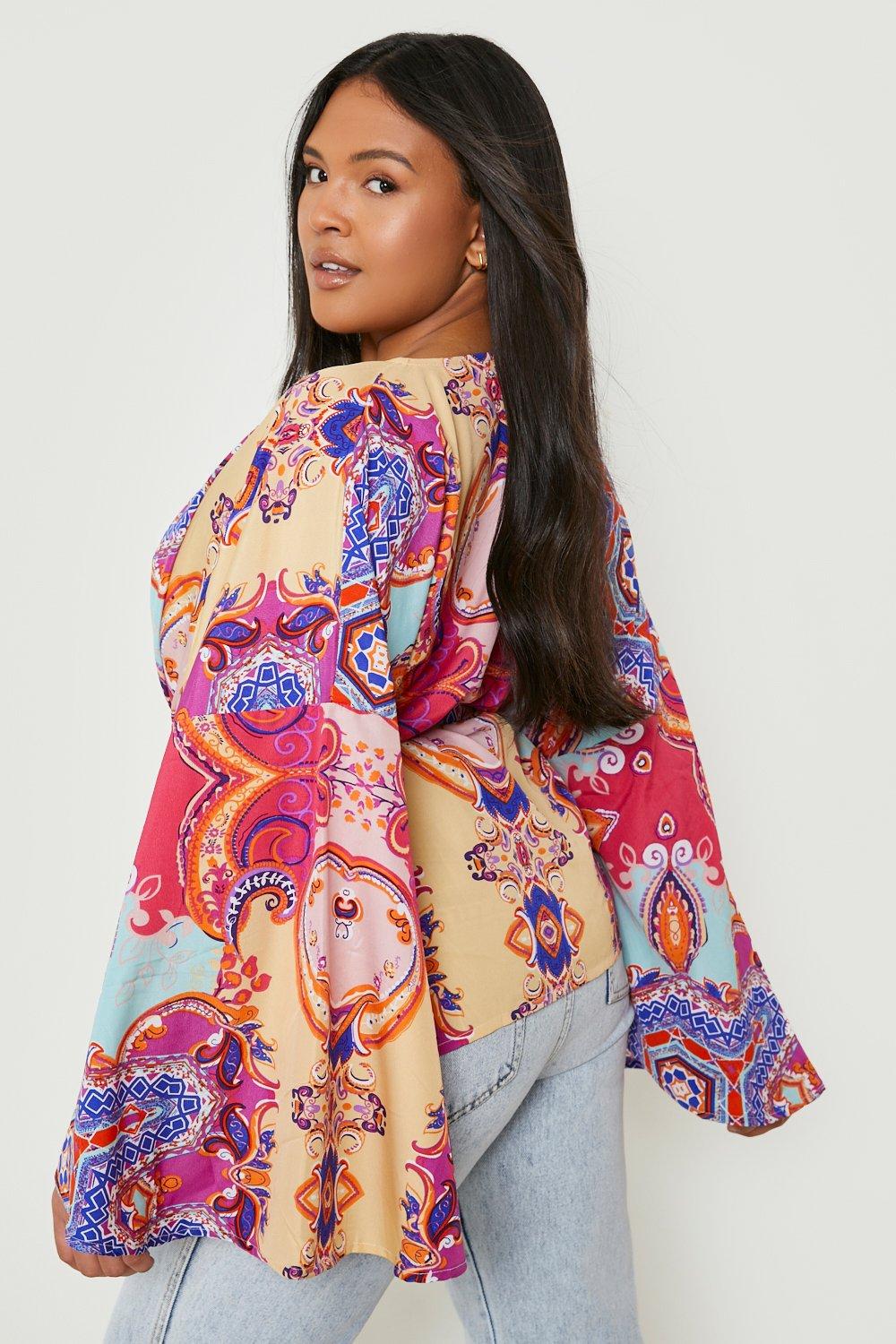 Boohoo kimono sleeve midi dress sale in mixed stripe and floral print