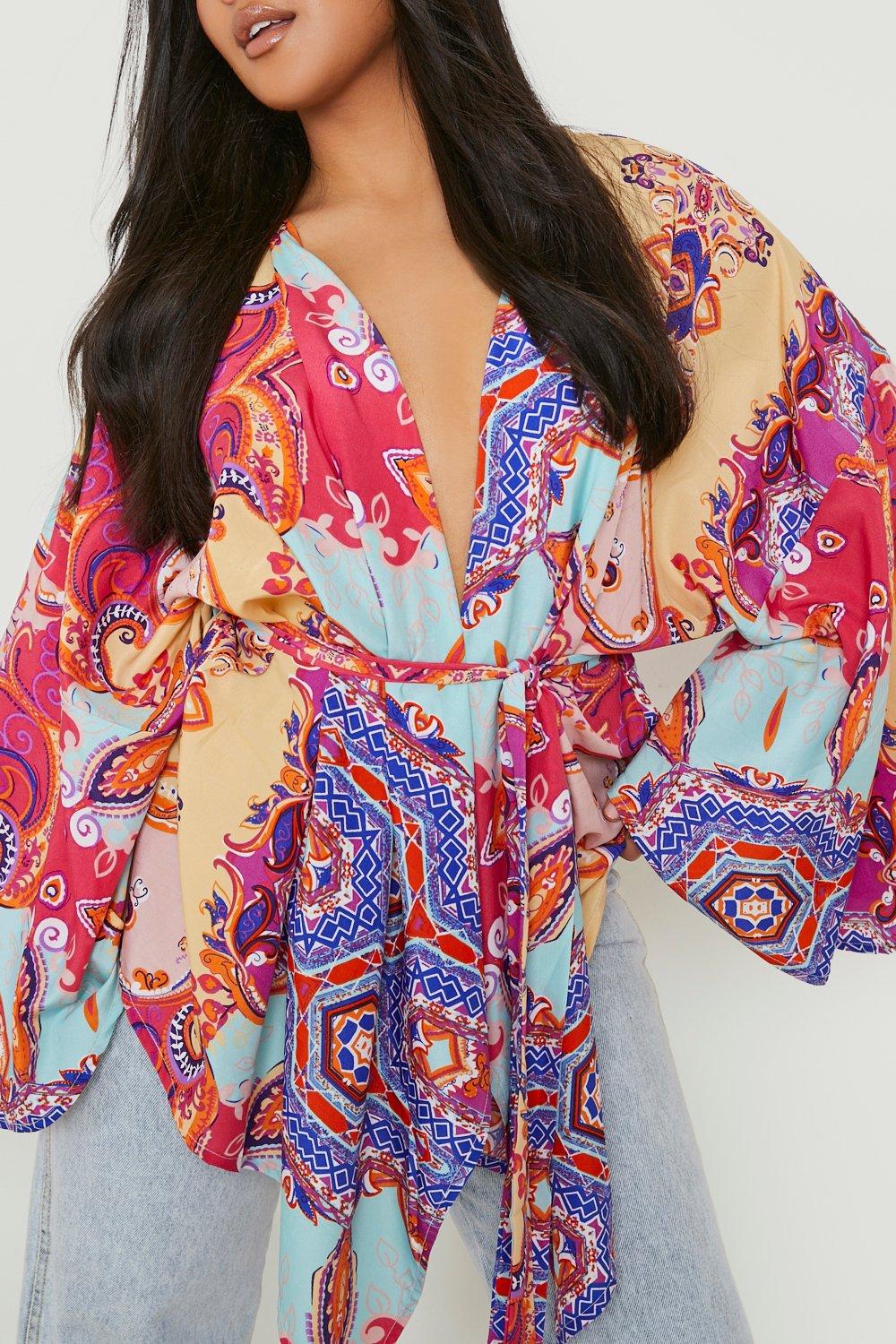 Plus Woven Paisley Wrap Kimono Sleeve Top | boohoo