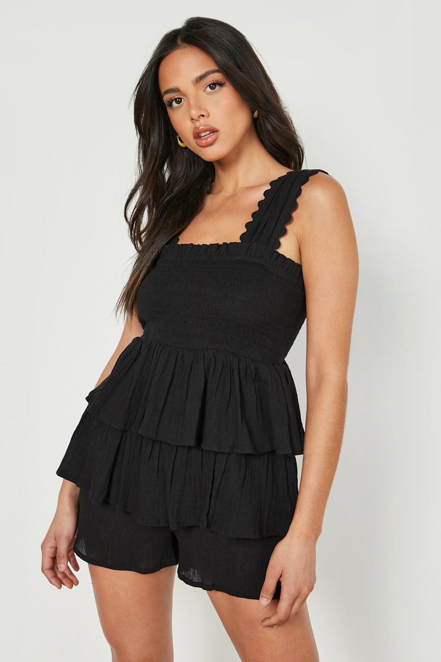 Black Cheesecloth Tiered Frill Playsuit image number 1