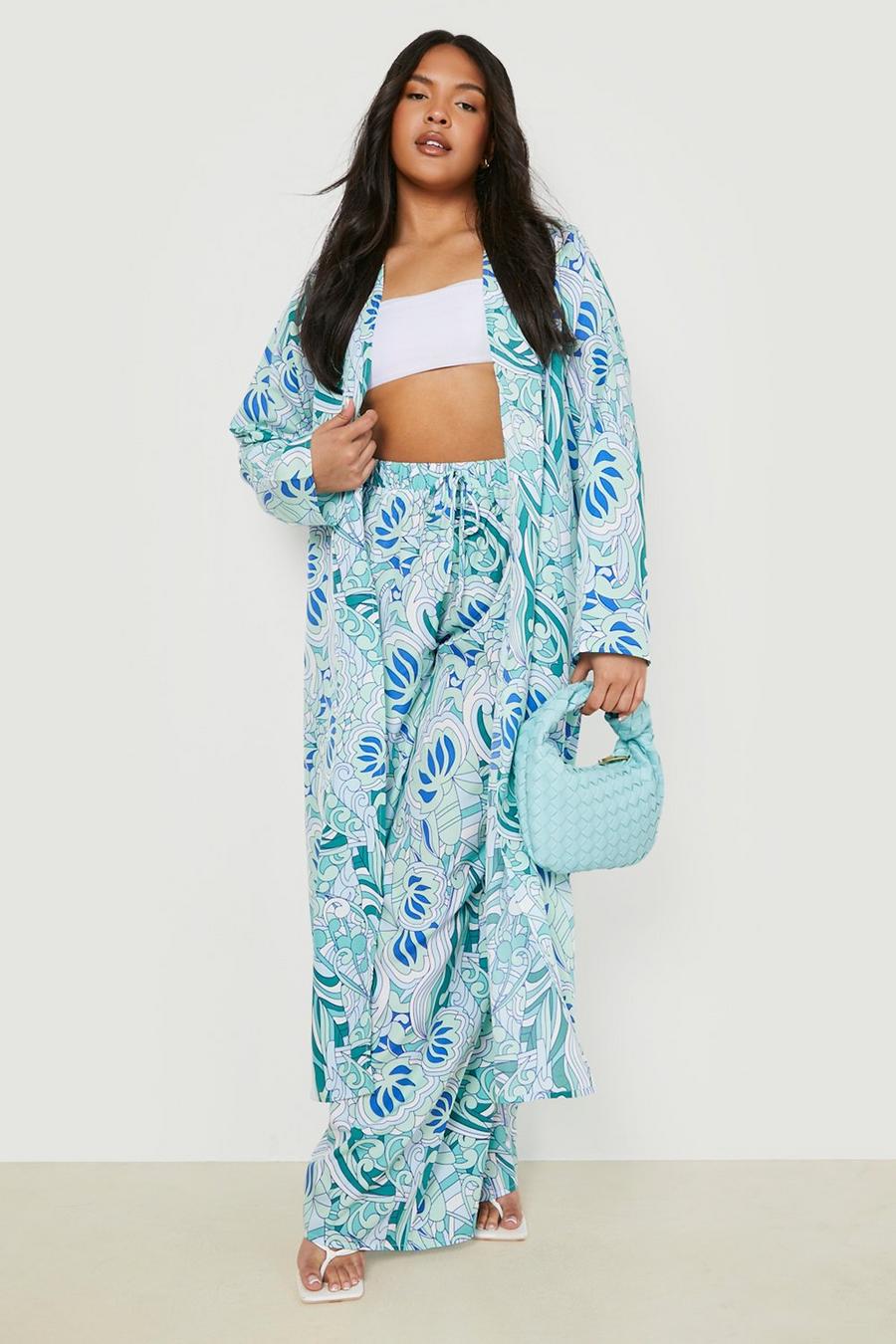 Grande taille - Kimono long à imprimé cachemire, Blue bleu