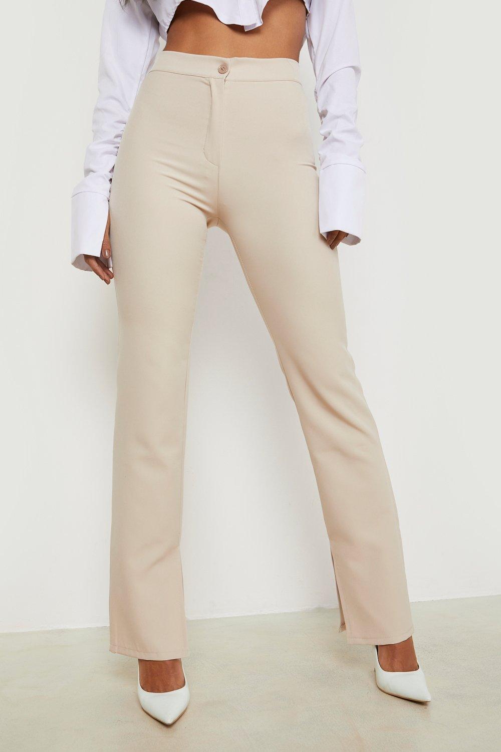 beige split hem trousers