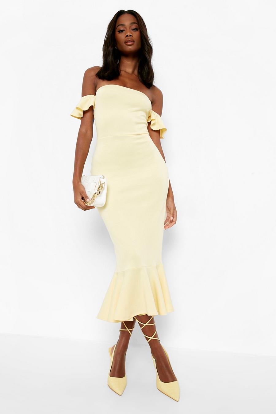 Yellow Scuba Off The Shoulder Ruffle Midaxi Dress image number 1