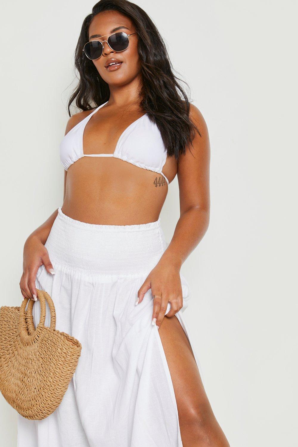 Plus Shirred Maxi Beach Skirt | boohoo