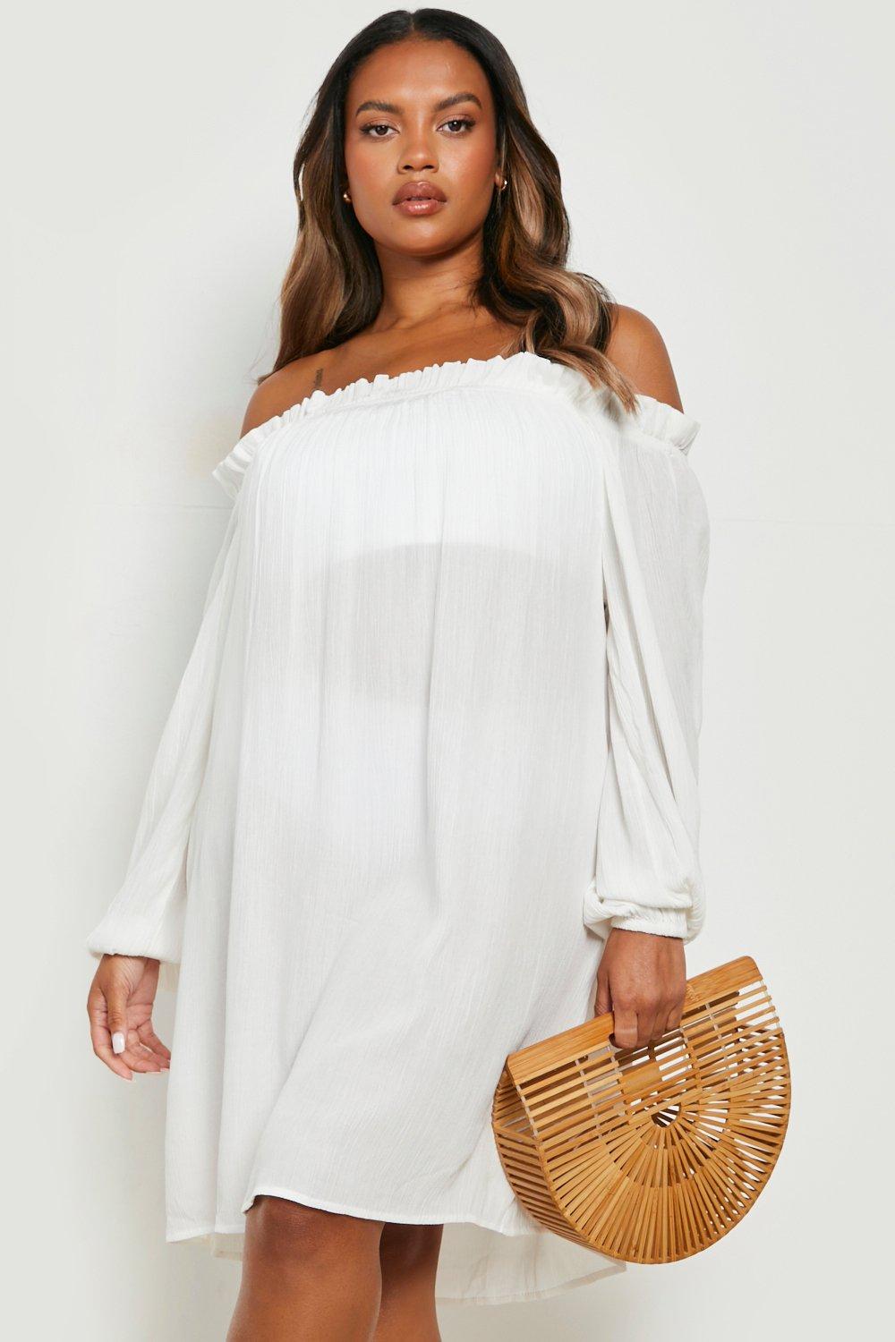 Plus size store white bardot dress