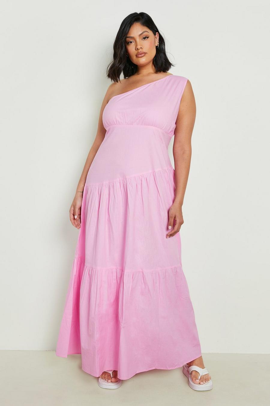 Pink Plus One Shoulder Poplin Maxi Dress image number 1
