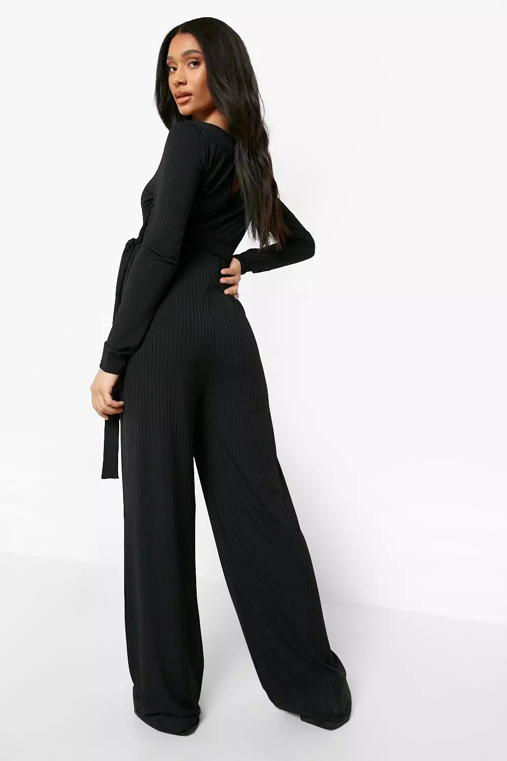 Long sleeve belted jumpsuit deals