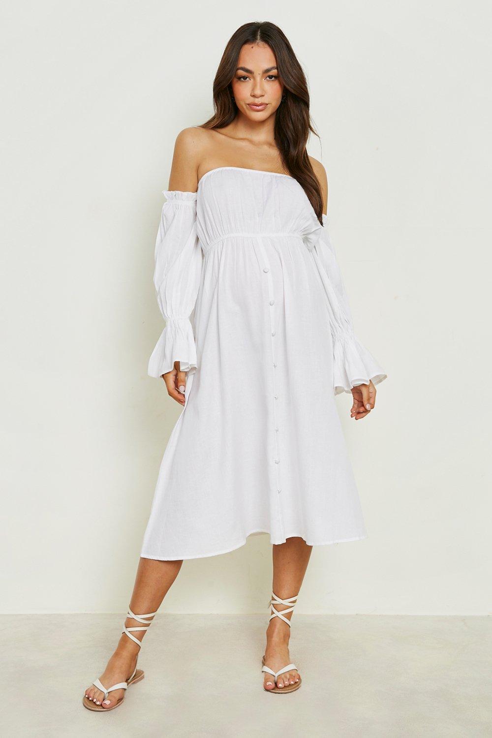 Linen bardot hotsell midi dress