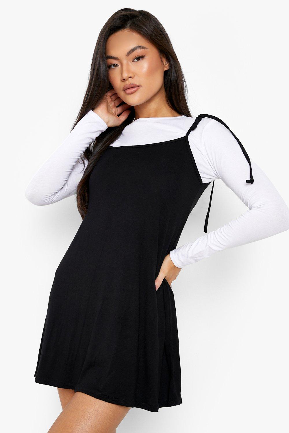 2 In 1 Long Sleeve Strappy Slip Dress | boohoo USA