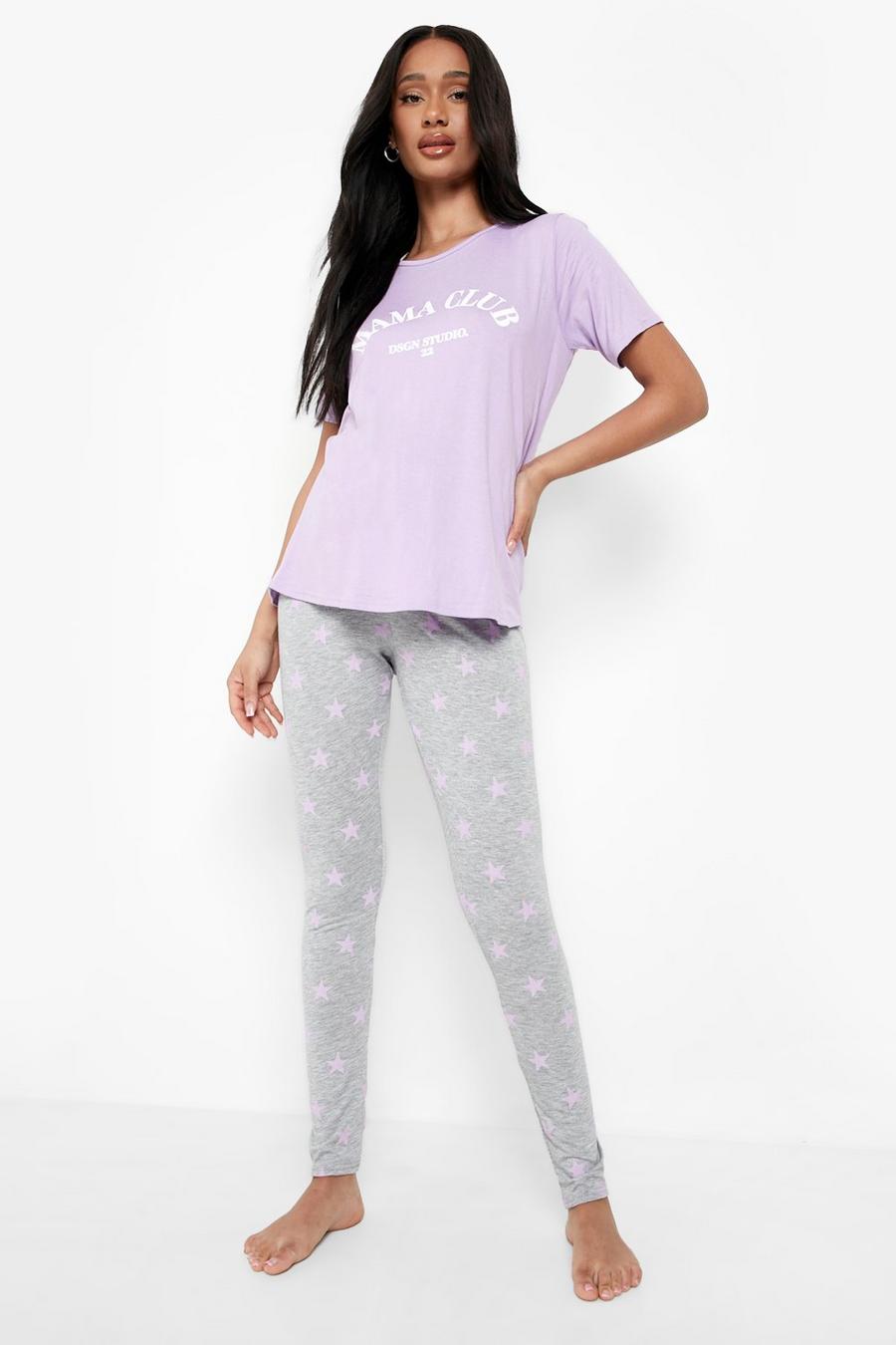 Lilac violet Zwangerschap Mama Club Pyjama Set Met Tekst En Broek image number 1