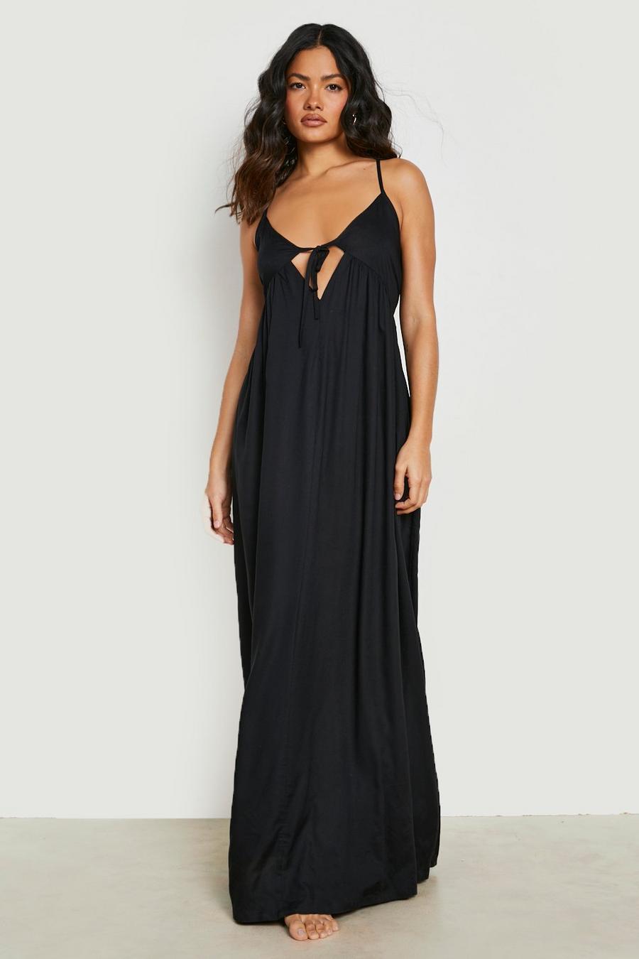 Black Cut Out Tie Maxi Beach Dress image number 1