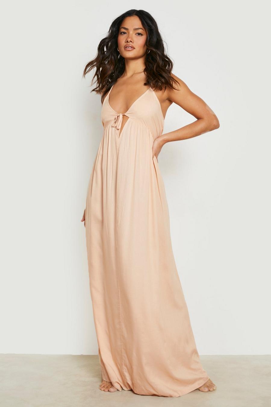 Stone beige Sustainable Cut Out Tie Maxi Beach Dress