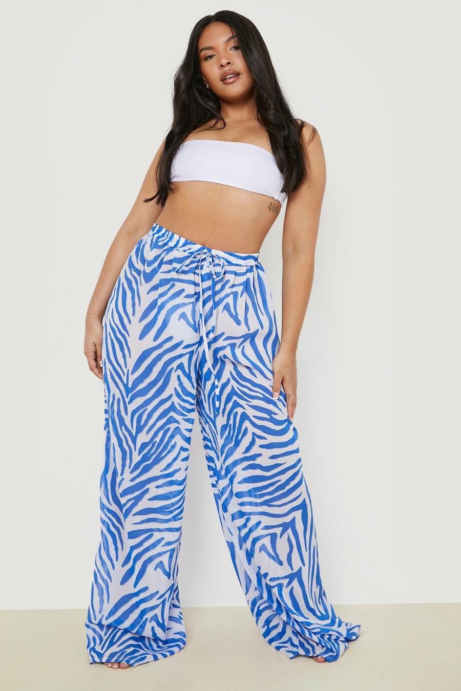 Grande taille - Pantalon de plage à imprimé zèbre, Blue image number 1