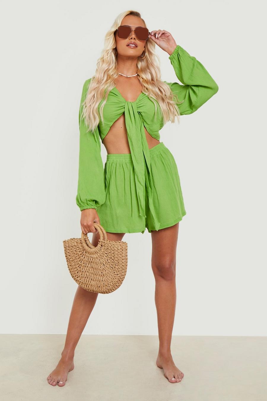 Olive Crinkle Top & Short Beach Co-ord image number 1