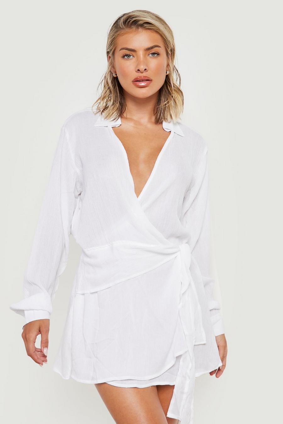 White Sustainable Crinkle Tie Knot Wrap Beach Dress