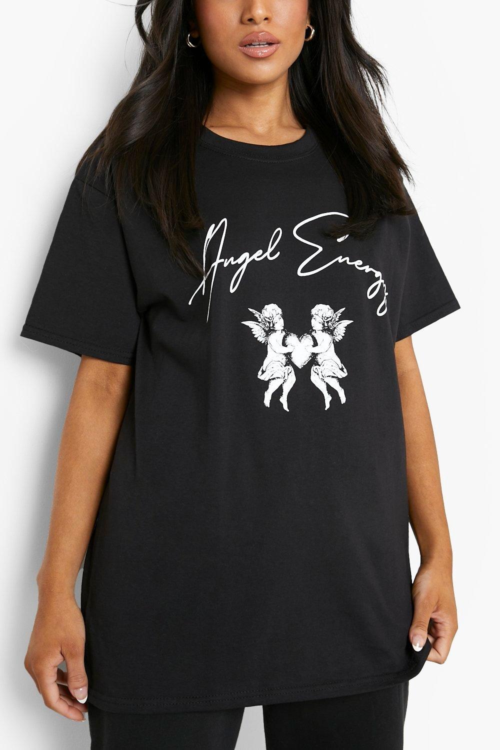 Black Petite Angel Cherub Slogan Print T shirt