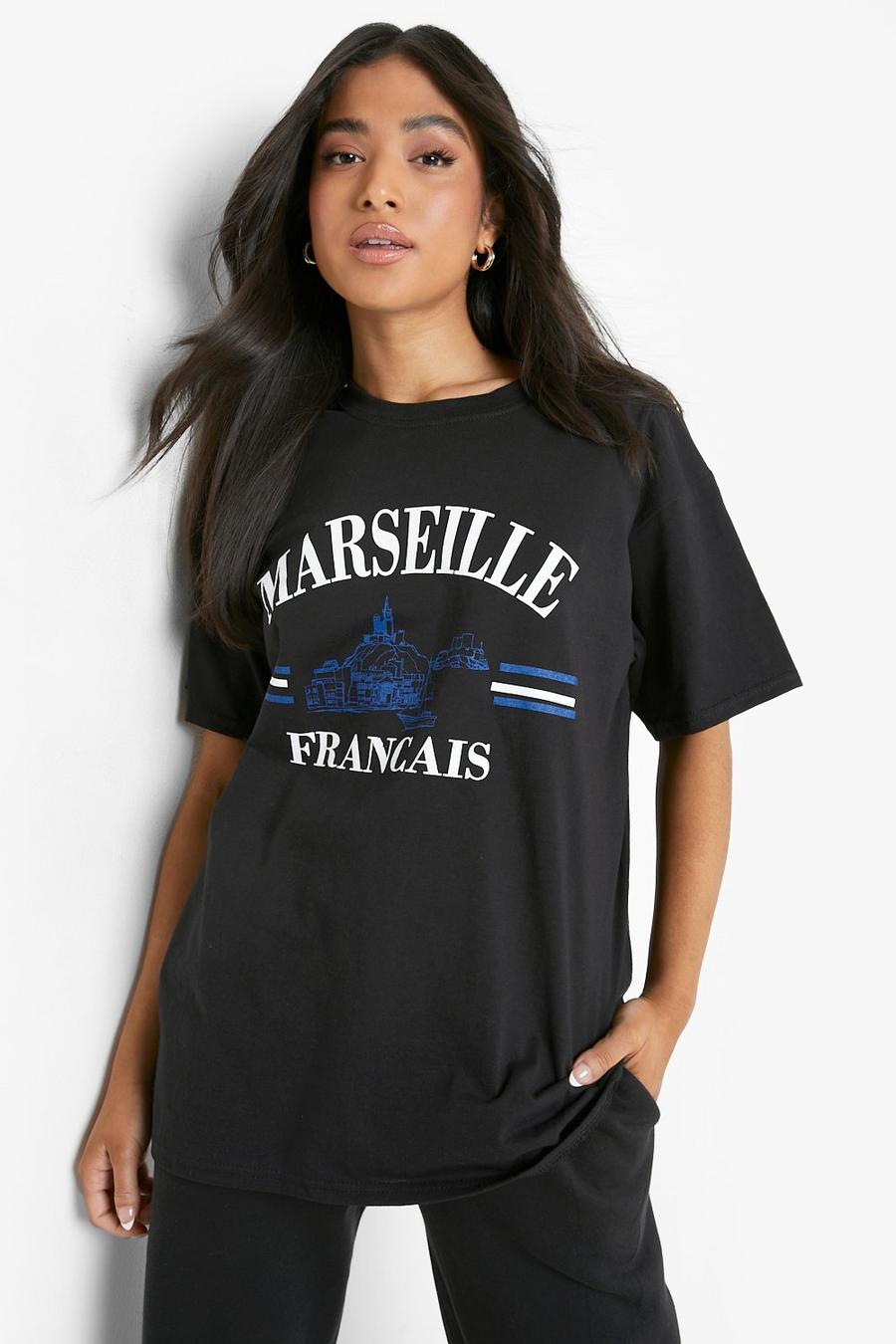 Black Petite Marseille Slogan Graphic T-Shirt image number 1