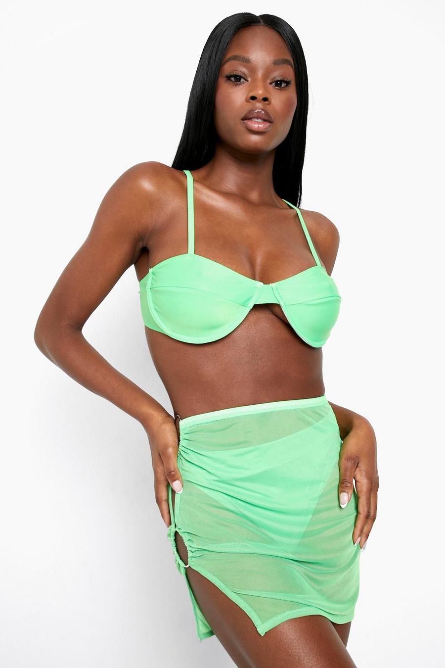 Neon-green חצאית חוף מבד רשת בצבעי ניאון עם טבעת O image number 1