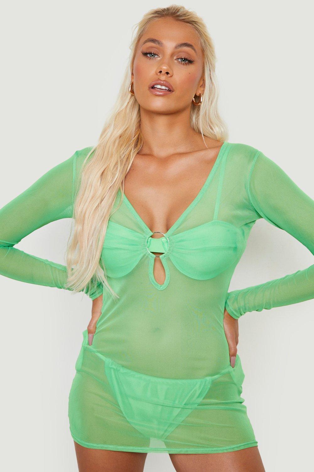 Neon O ring Mesh Mini Beach Dress boohoo UK