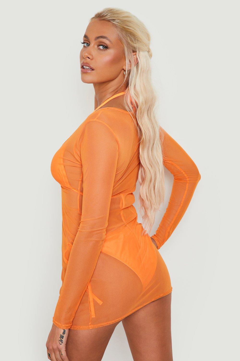 Neon orange 2024 mesh dress