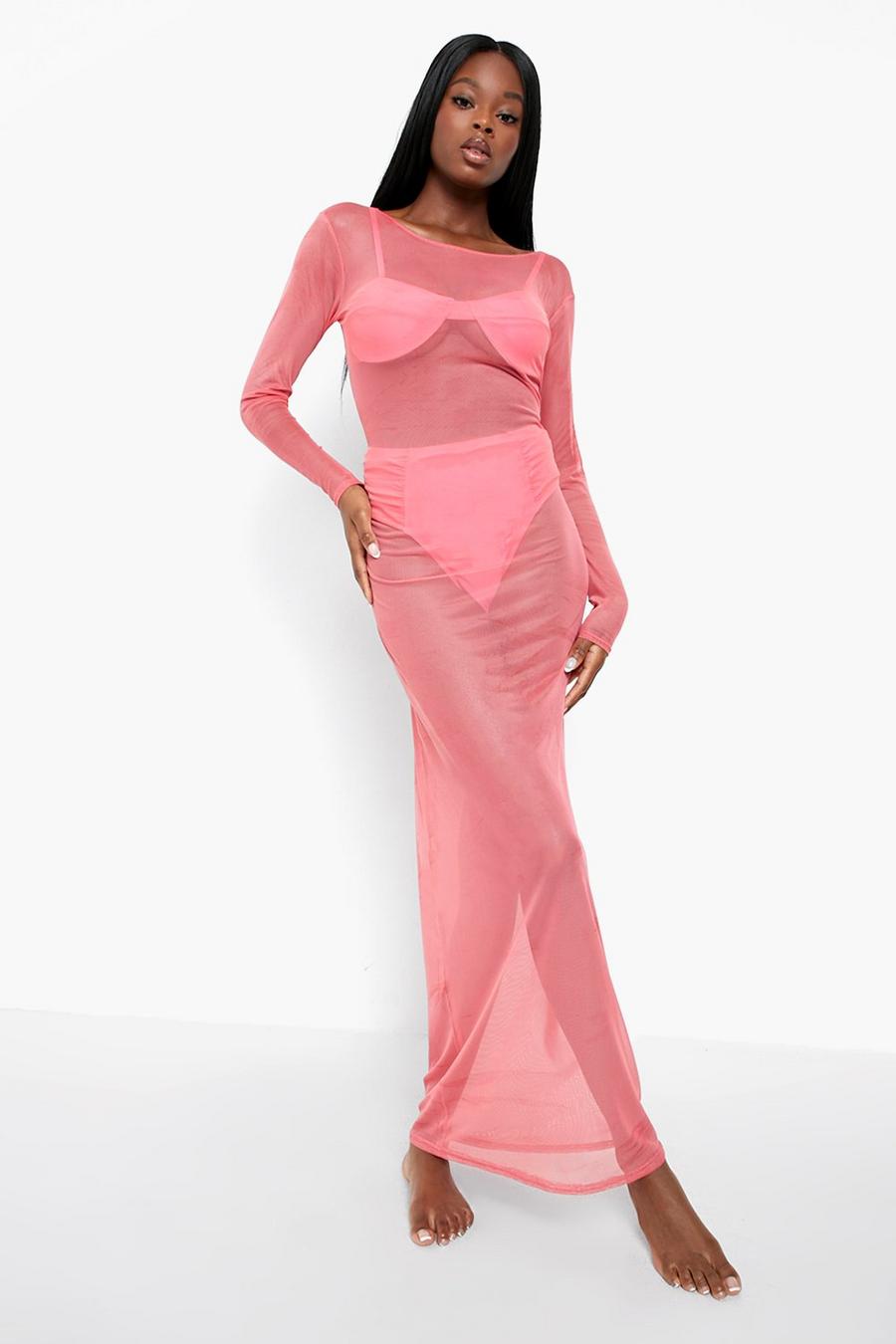 Neon-pink Neon Mesh Maxi Beach Dress image number 1