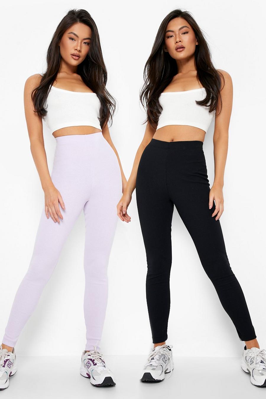 Lilac 2 Pack High Waist Pastel Ribbed Leggings image number 1