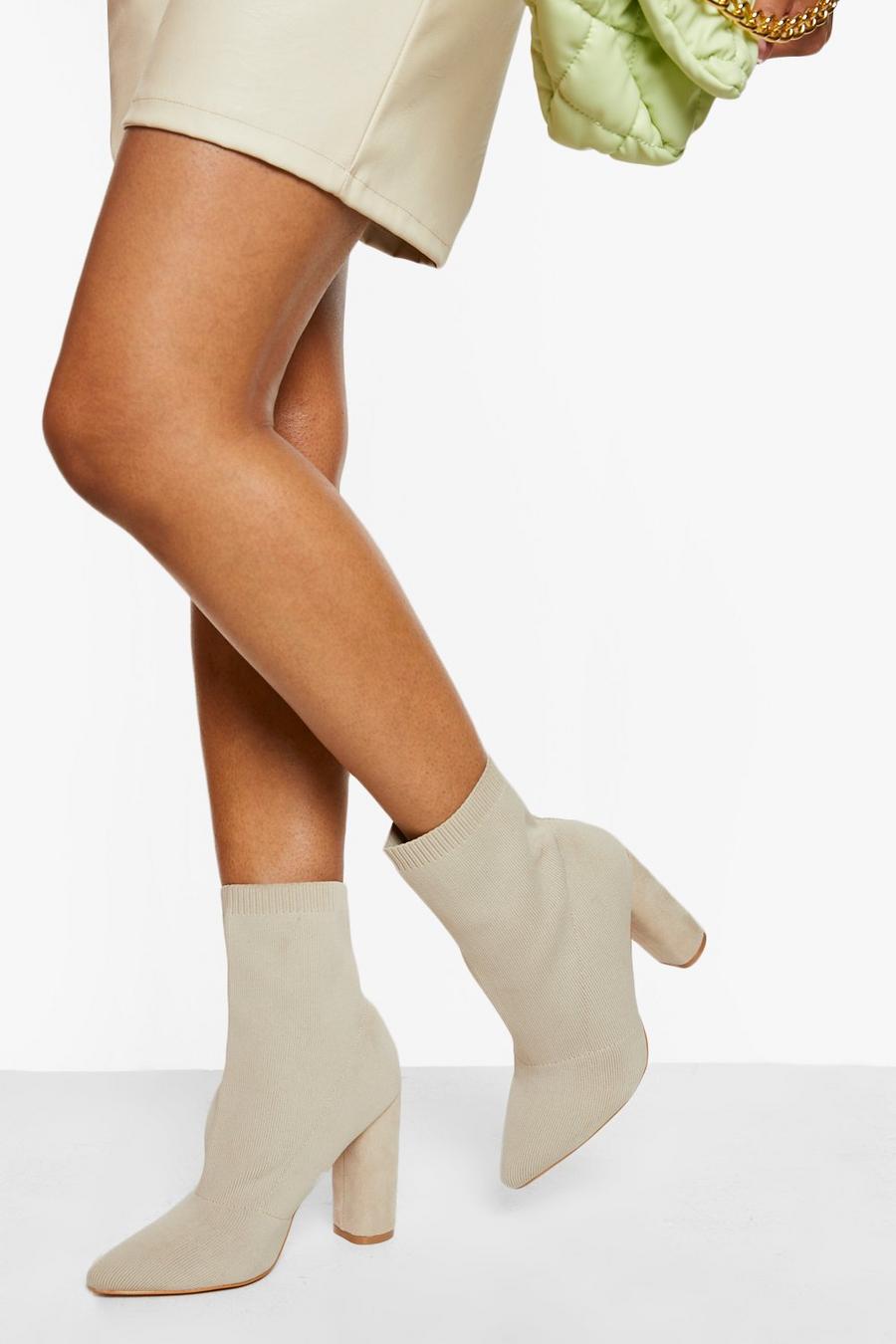 Stone beige Pointed Block Heel Knitted Sock mujer Boots image number 1