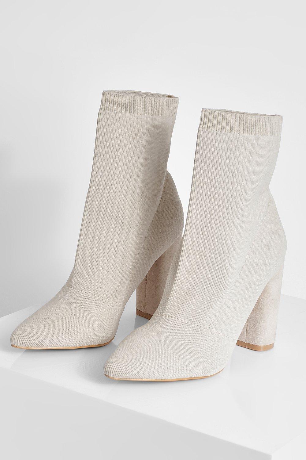 Botas Calcetín Elásticas Con Tacón Grueso de Boohoo de color Neutro Mujer Zapatos de Botas de Botas de tacón y de tacón alto 
