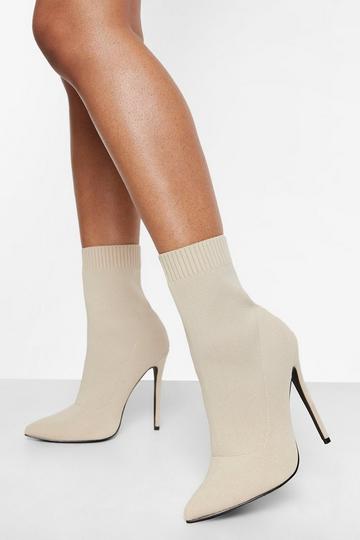 Stone Beige Pointed Knitted Stiletto Sock Boots
