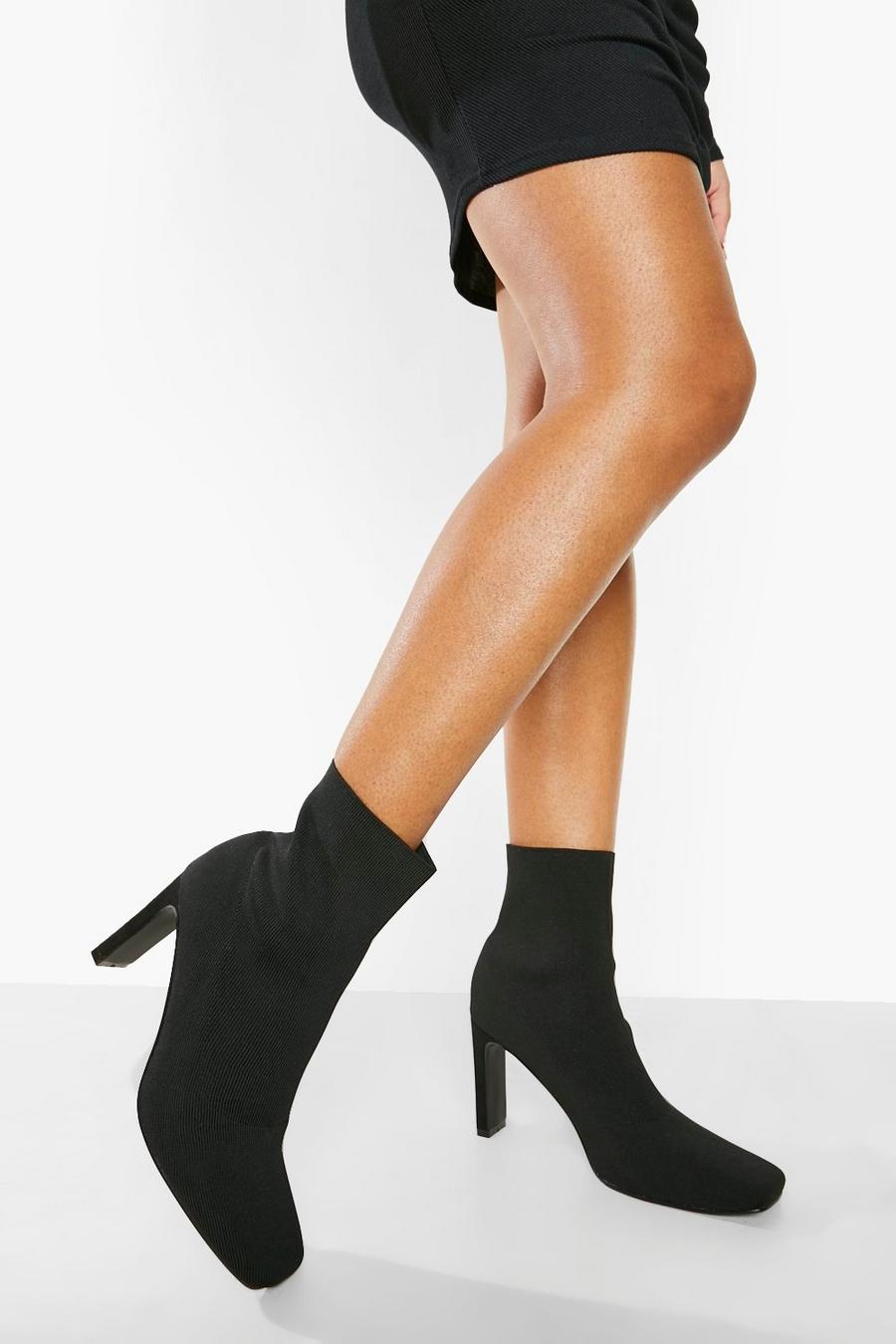 Black noir Square Toe Knitted Sock Boots