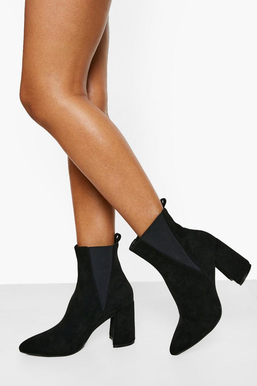 Black Wide Fit Pointed Toe Elastic Detail Boots image number 1
