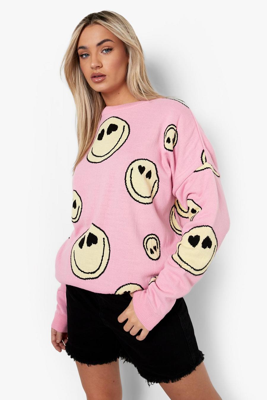 Pullover mit Herzaugen-Smiley, Pink image number 1