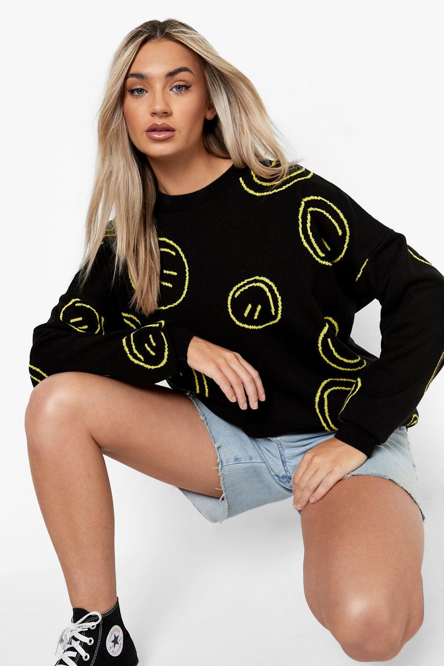 Black Smile Print Sweater