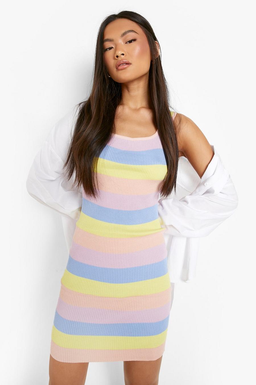 Pink rosa Stripe Rib Knitted Dress image number 1