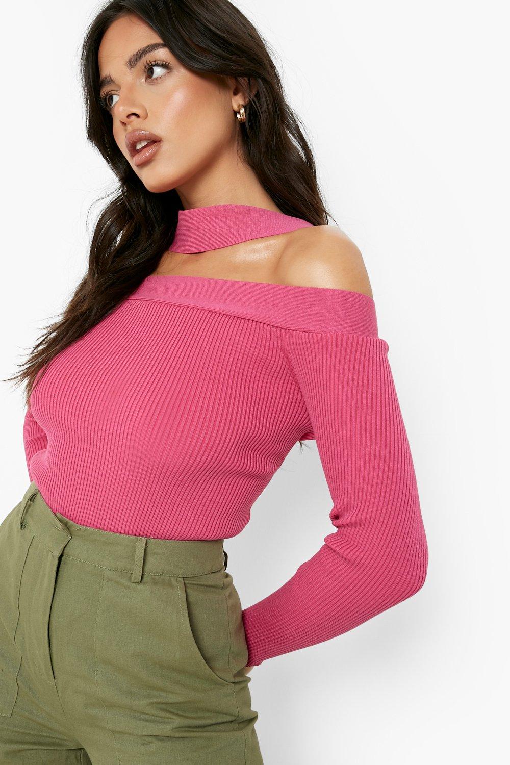 Gerippter Off Shoulder Pullover boohoo