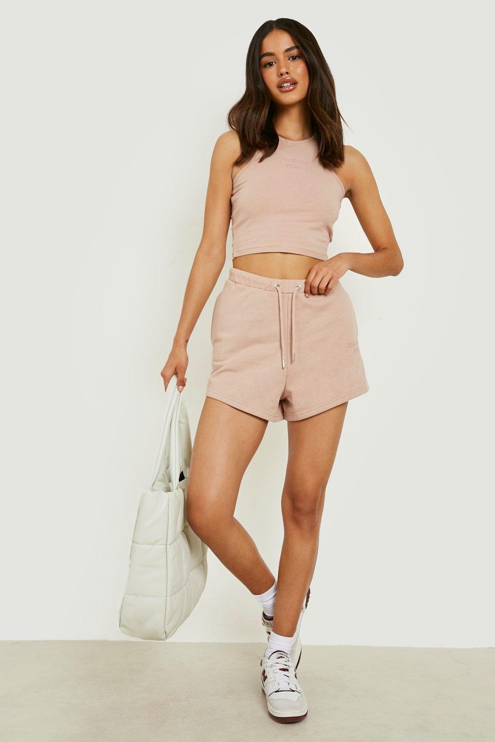 Racer Crop Top And Sweat Short Set | boohoo