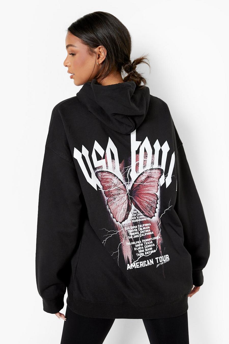 Black Usa Tour Butterfly Back Print Hoodie  image number 1