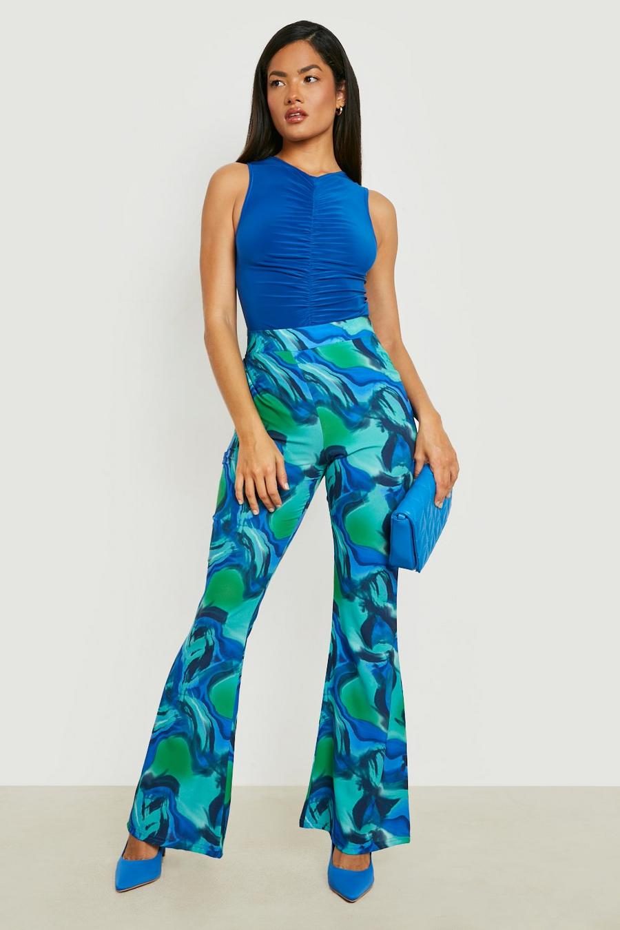 Blue Marble High Waisted Flared Pants image number 1