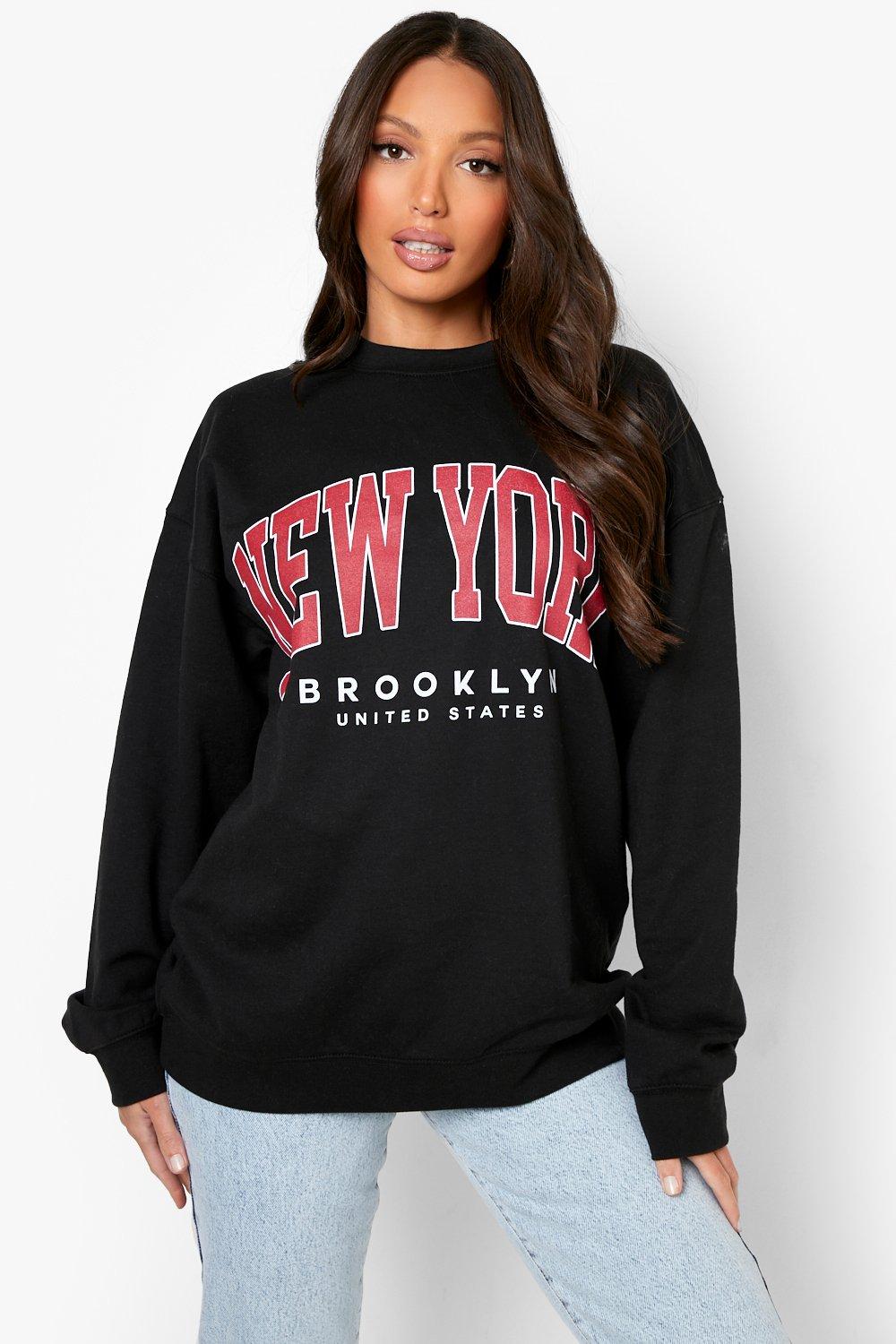 boohoo Womens Tall New York Print Oversized T-Shirt - Black M