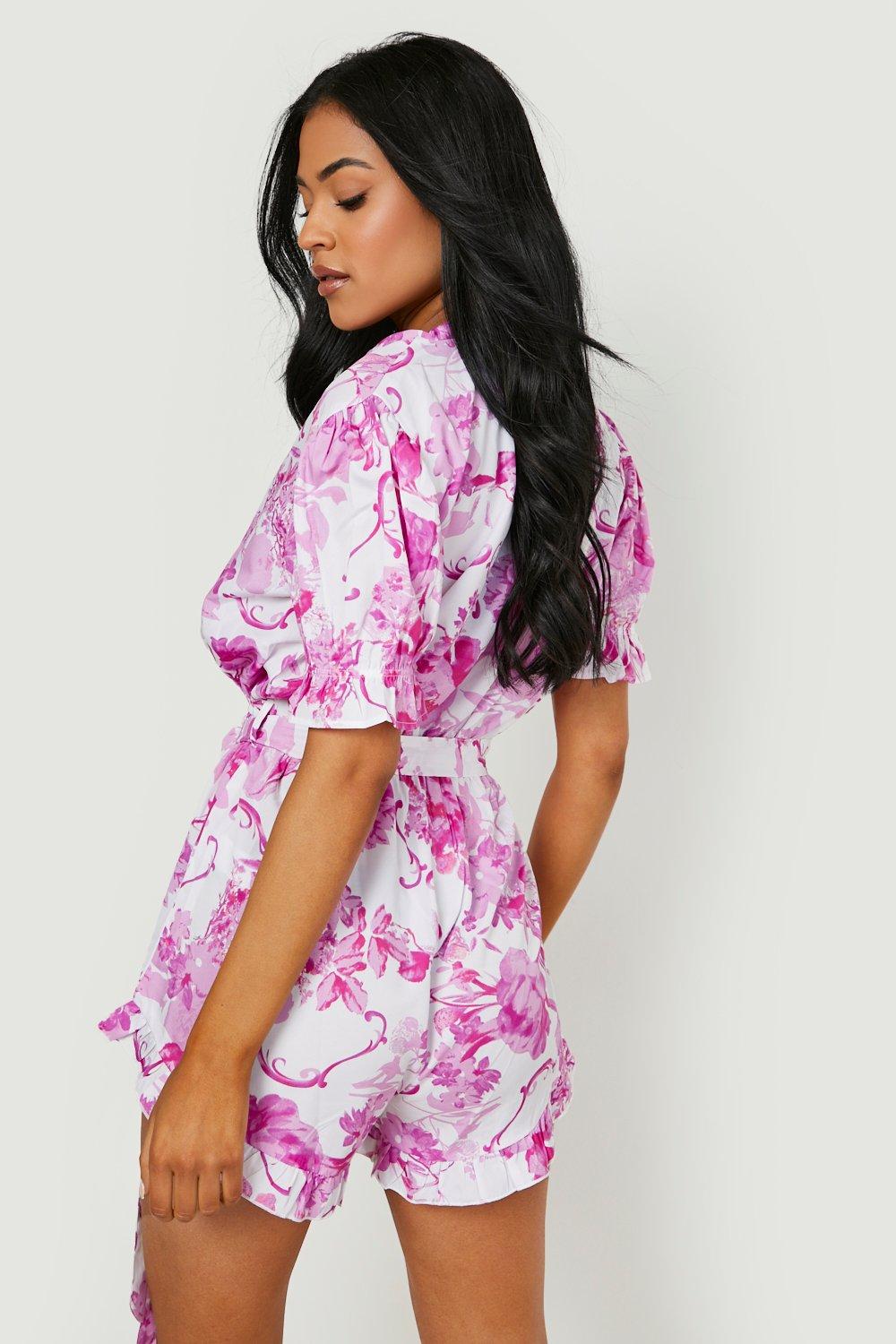 Tall Floral Wrap Ruffle Short Romper