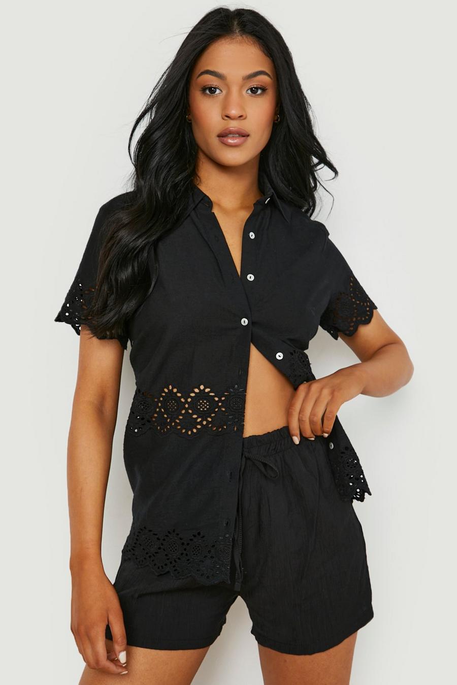 Black Tall Broderie Scallop Edge Shirt image number 1