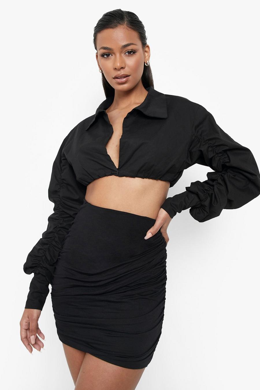 Black svart Thick Double Jersey Wrap Detail Mini Skirt image number 1
