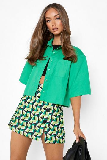 Retro Print Mini Rokje Met Knopen green