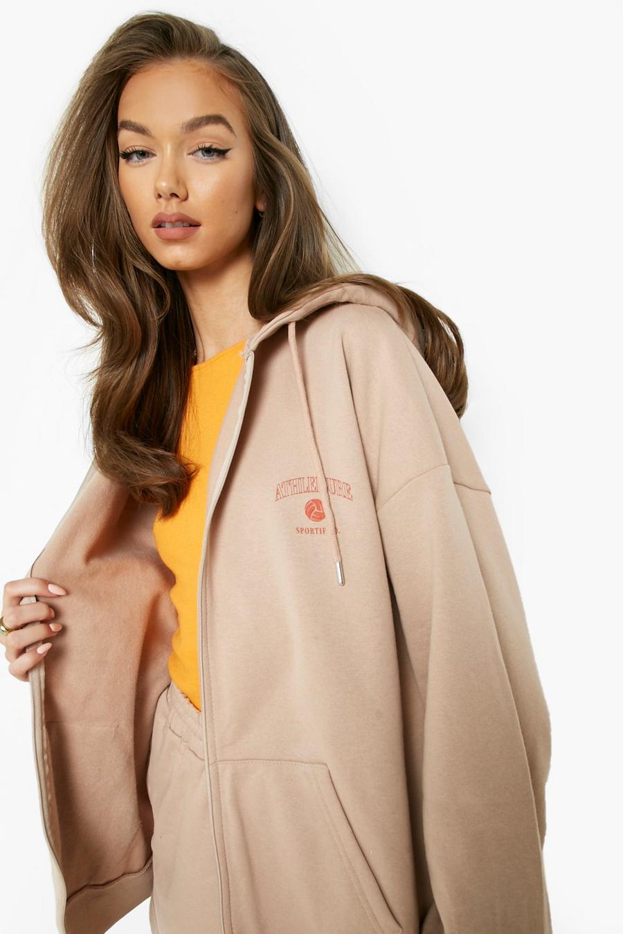Taupe Athleisure Zip Through Short Tracksuit image number 1
