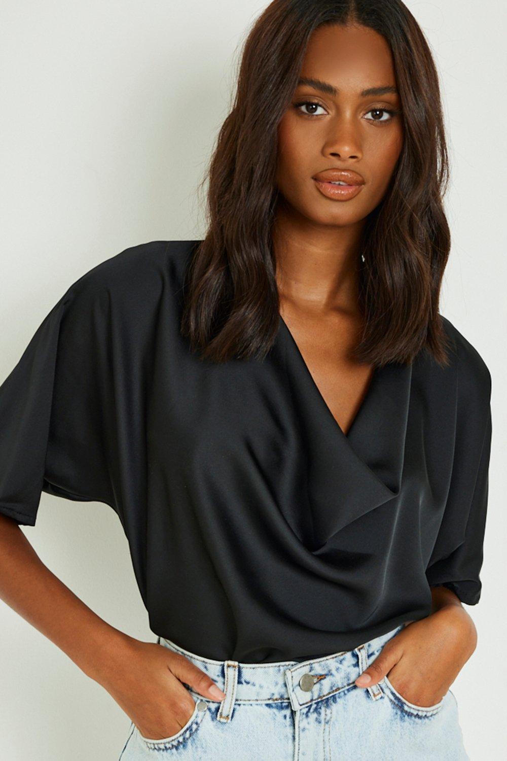 Black satin cowl neck 2024 top