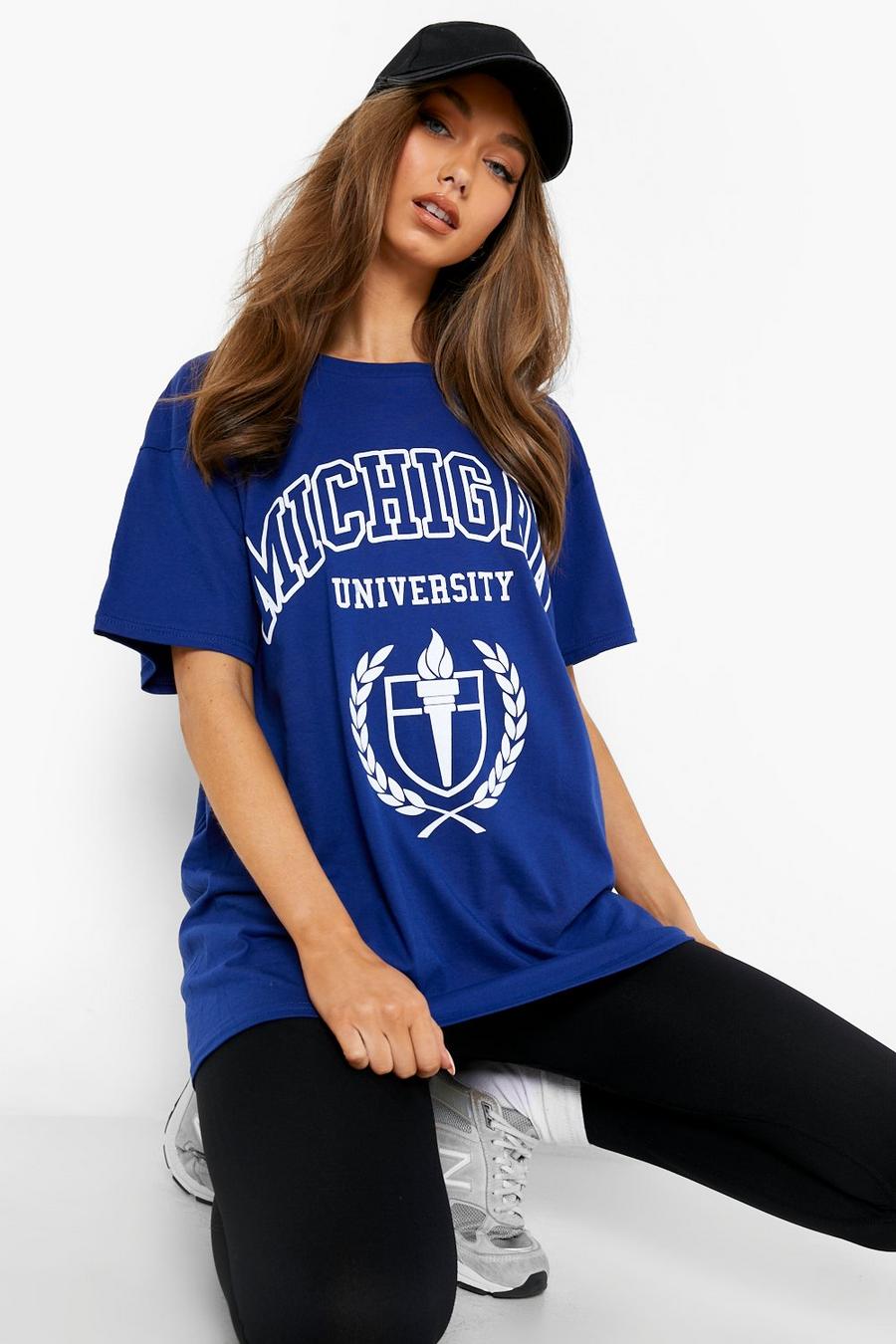 Cobalt blue Oversized Michigan Graphic T-Shirt