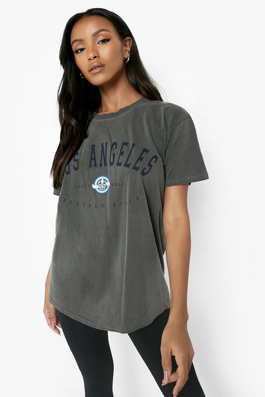 Charcoal Petite Los Angeles Overdyed T-shirt  image number 1