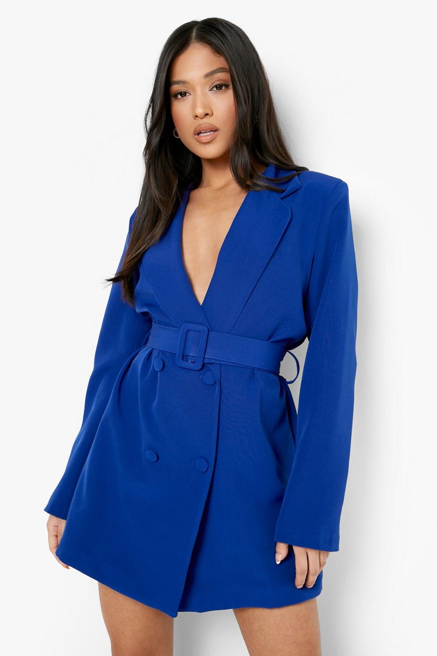 Petite Blazer-Kleid mit Gürtel und Knopf-Detail, Cobalt blau image number 1