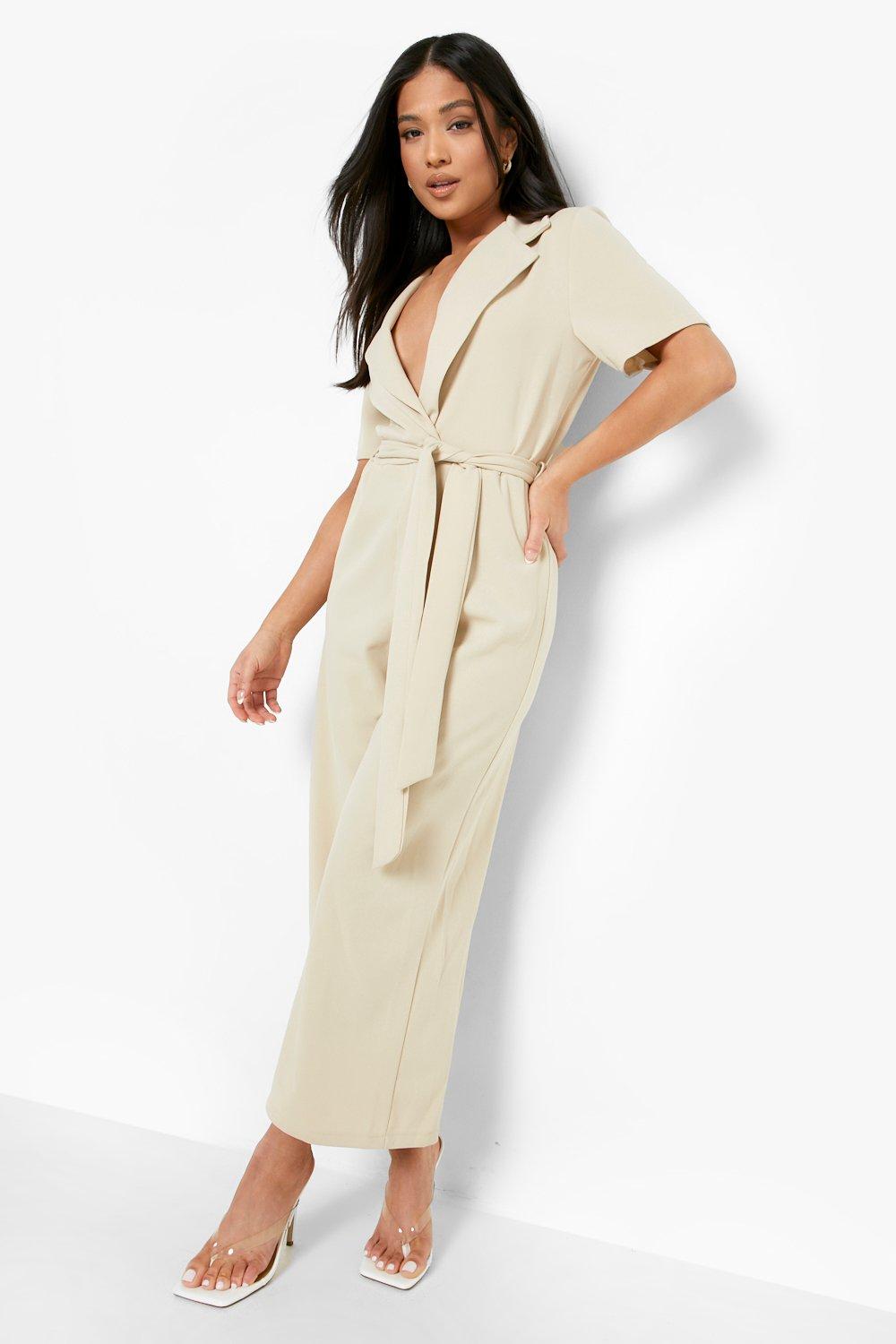 Petite Tailored Short Sleeve Belted Jumpsuit